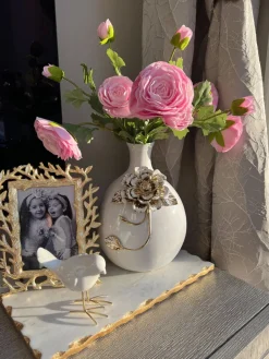 Inspire Me! Home Decor White Ceramic Vase With Gold Flower Design Sale