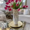 Inspire Me! Home Decor White Ceramic Vase With Gold Textured Flower Design Discount
