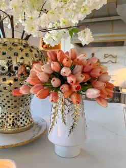 Inspire Me! Home Decor White Ceramic Vase With Gold Textured Flower Design Discount