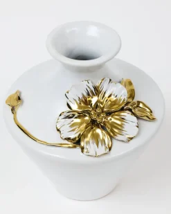 Inspire Me! Home Decor White Ceramic Vase With Gold Vine Design (3 Sizes) Fashion
