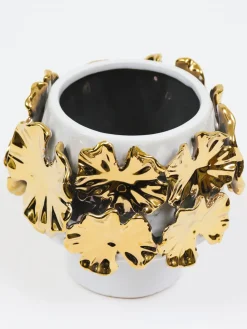 Inspire Me! Home Decor White Ceramic Vase With Stunning Gold Border Design Outlet