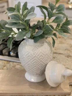 Inspire Me! Home Decor White Ceramic Vase With Stunning Gold Floral Detailed Center Fashion