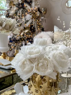 Inspire Me! Home Decor White Double Tier Tray With Gold Leaf Details And Base Sale