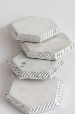 Inspire Me! Home Decor White Enameled Gold Metal Coasters (Set Of 4) Fashion