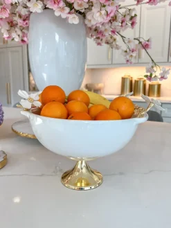 Inspire Me! Home Decor White Enameled Cake Stand With Metallic Edge (2 Colors) KITCHEN Hot
