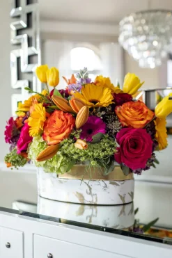 Inspire Me! Home Decor White Faux Orchid In Shiny Gold Pot “From Pops Of Color Home Collection” Floral Stems Clearance