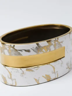 Inspire Me! Home Decor White Faux Orchid In Shiny Gold Pot “From Pops Of Color Home Collection” Floral Stems Clearance