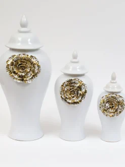 Inspire Me! Home Decor White Ginger Jar With Diamond Pattern Design Sale