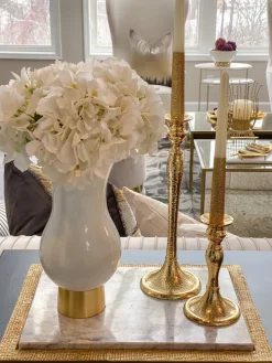 Inspire Me! Home Decor White Ginger Jar With Large Gold Flower Detail (3 Sizes) New