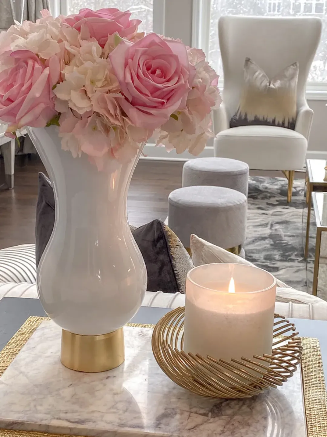 Inspire Me! Home Decor White Ginger Jar With Large Gold Flower Detail (3 Sizes) New