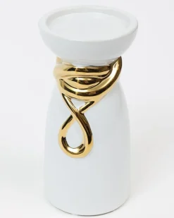 Inspire Me! Home Decor White & Gold Ceramic Candle Holder (2 Sizes) Outlet