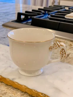 Inspire Me! Home Decor White & Gold Dotted Coffee Mug With Lid New
