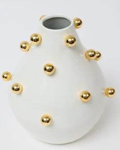 Inspire Me! Home Decor White & Gold Studded Metal Vases (2 Sizes) Sale