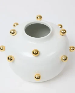 Inspire Me! Home Decor White & Gold Studded Metal Vases (2 Sizes) Sale