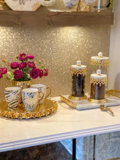 Inspire Me! Home Decor White & Gold Beaded Vanity Collection (3 Items) Each Sold Individually Fashion