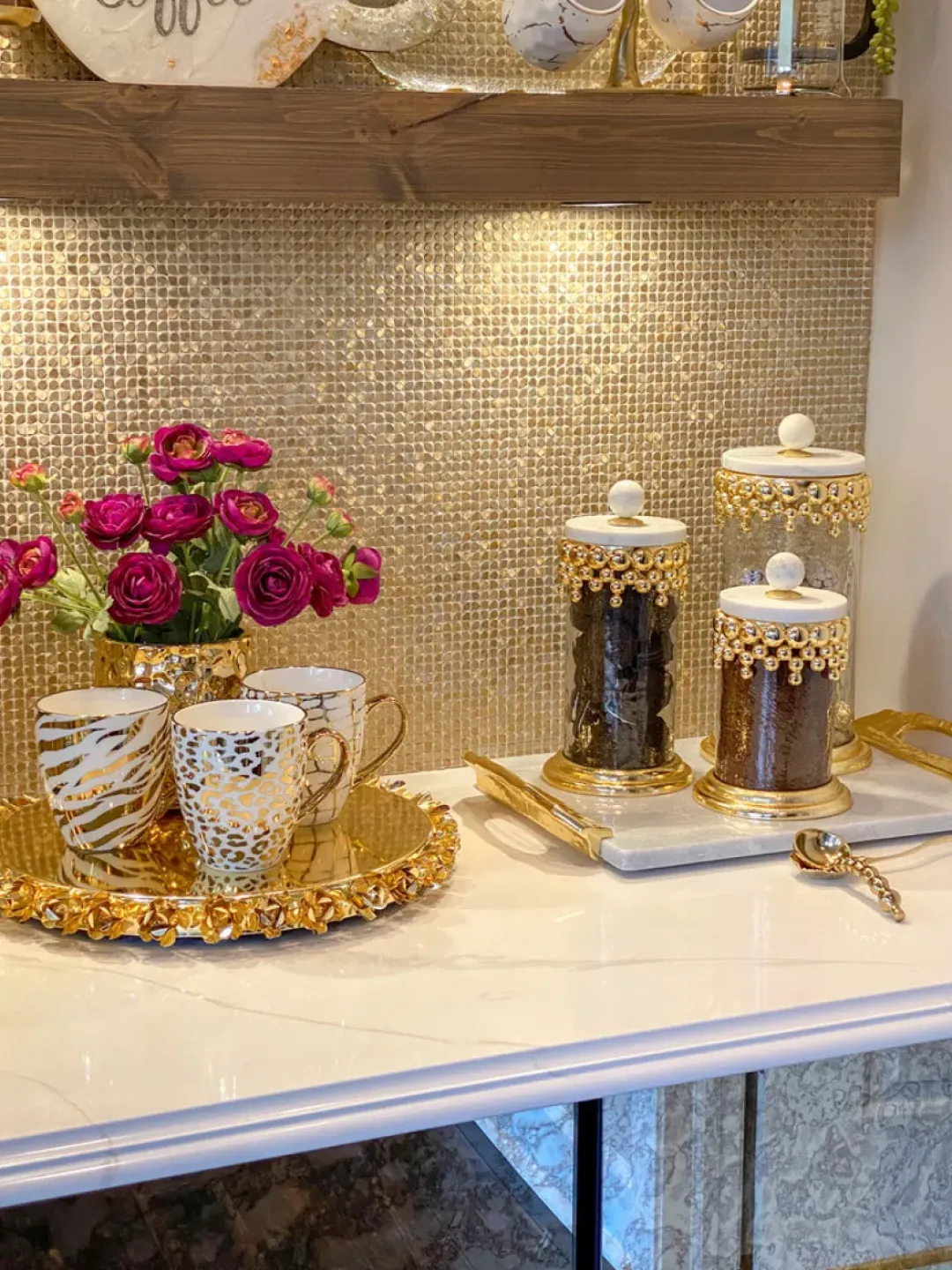 Inspire Me! Home Decor White & Gold Beaded Vanity Collection (3 Items) Each Sold Individually Fashion