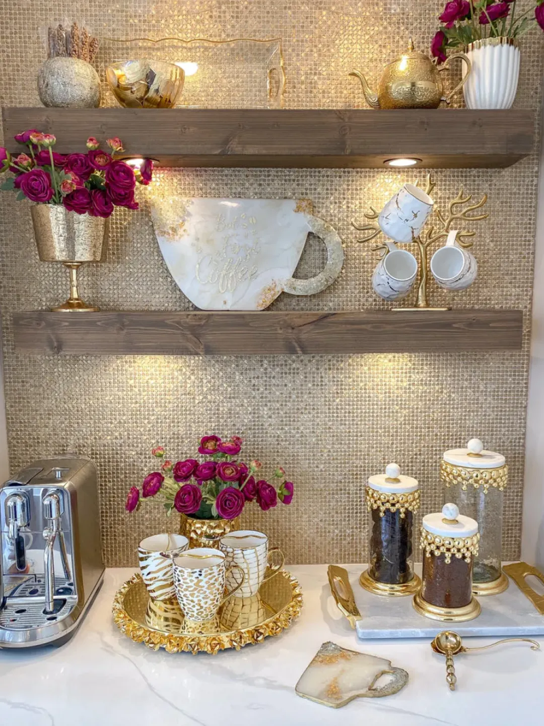 Inspire Me! Home Decor White & Gold Beaded Vanity Collection (3 Items) Each Sold Individually Fashion