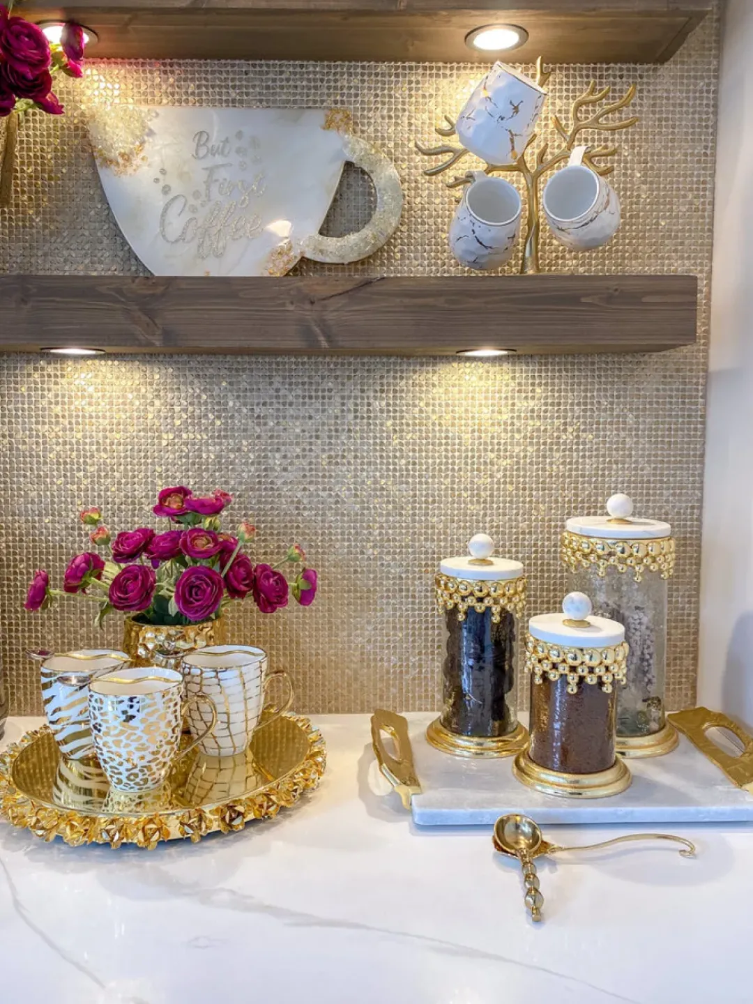 Inspire Me! Home Decor White & Gold Beaded Vanity Collection (3 Items) Each Sold Individually Fashion