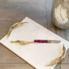Inspire Me! Home Decor White Marble Tray With Gold Textured Handles And Edge Outlet