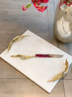 Inspire Me! Home Decor White Marble Tray With Gold Textured Handles And Edge Outlet