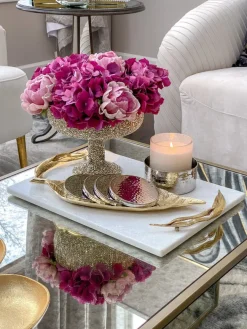 Inspire Me! Home Decor White Marble Tray With Gold Textured Handles And Edge Outlet