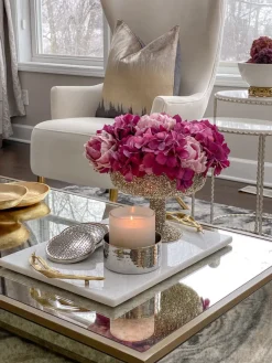 Inspire Me! Home Decor White Marble Tray With Gold Textured Handles And Edge Outlet