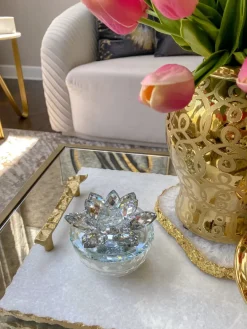 Inspire Me! Home Decor White Potted Faux Orchid In Gold Beveled Pot New