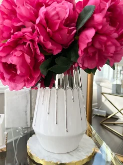 Inspire Me! Home Decor White Porcelain Geometrical Design Vase With Cut Out (2 Sizes) Online