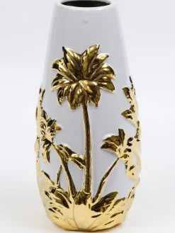 Inspire Me! Home Decor White Porcelain Vase With Gold Petal Design Clearance