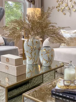 Inspire Me! Home Decor White Textured Ginger Jar With Gold Floral Design (3 Sizes) New