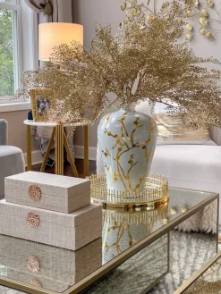 Inspire Me! Home Decor White Textured Ginger Jar With Gold Floral Design (3 Sizes) New