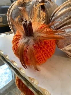 Inspire Me! Home Decor White Velvet Mini Pumpkin With Gold Stem Sale