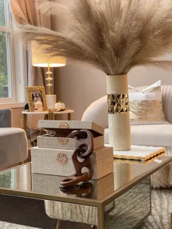 Inspire Me! Home Decor Wood Gold And White Tissue Box Cover Outlet