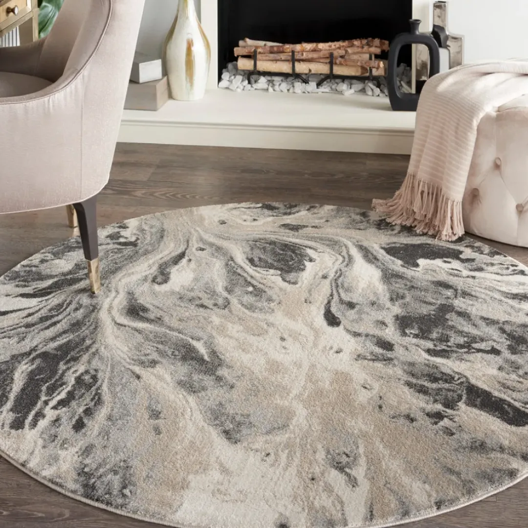 Inspire Me! Nourison Elegance Round Area Rug – Grey/Charcoal/Beige (3 Sizes) PILLOWS, RUGS, & THROWS Clearance