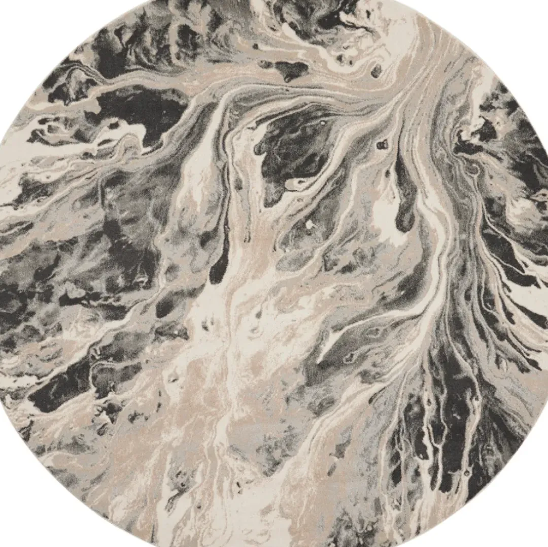 Inspire Me! Nourison Elegance Round Area Rug – Grey/Charcoal/Beige (3 Sizes) PILLOWS, RUGS, & THROWS Clearance
