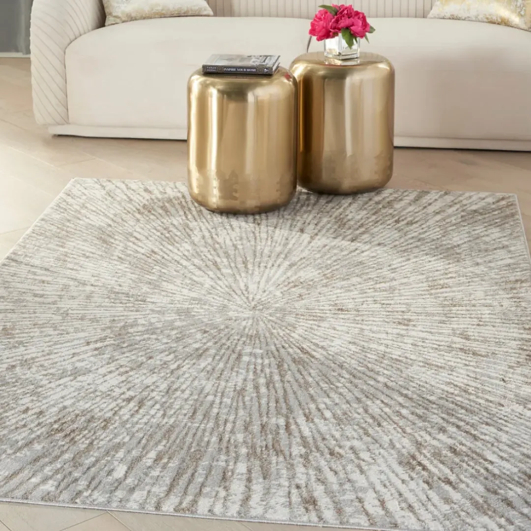 Inspire Me! Nourison Metallic Abstract Area Rug Style 1 – Grey/Mocha (4 Sizes) Outlet